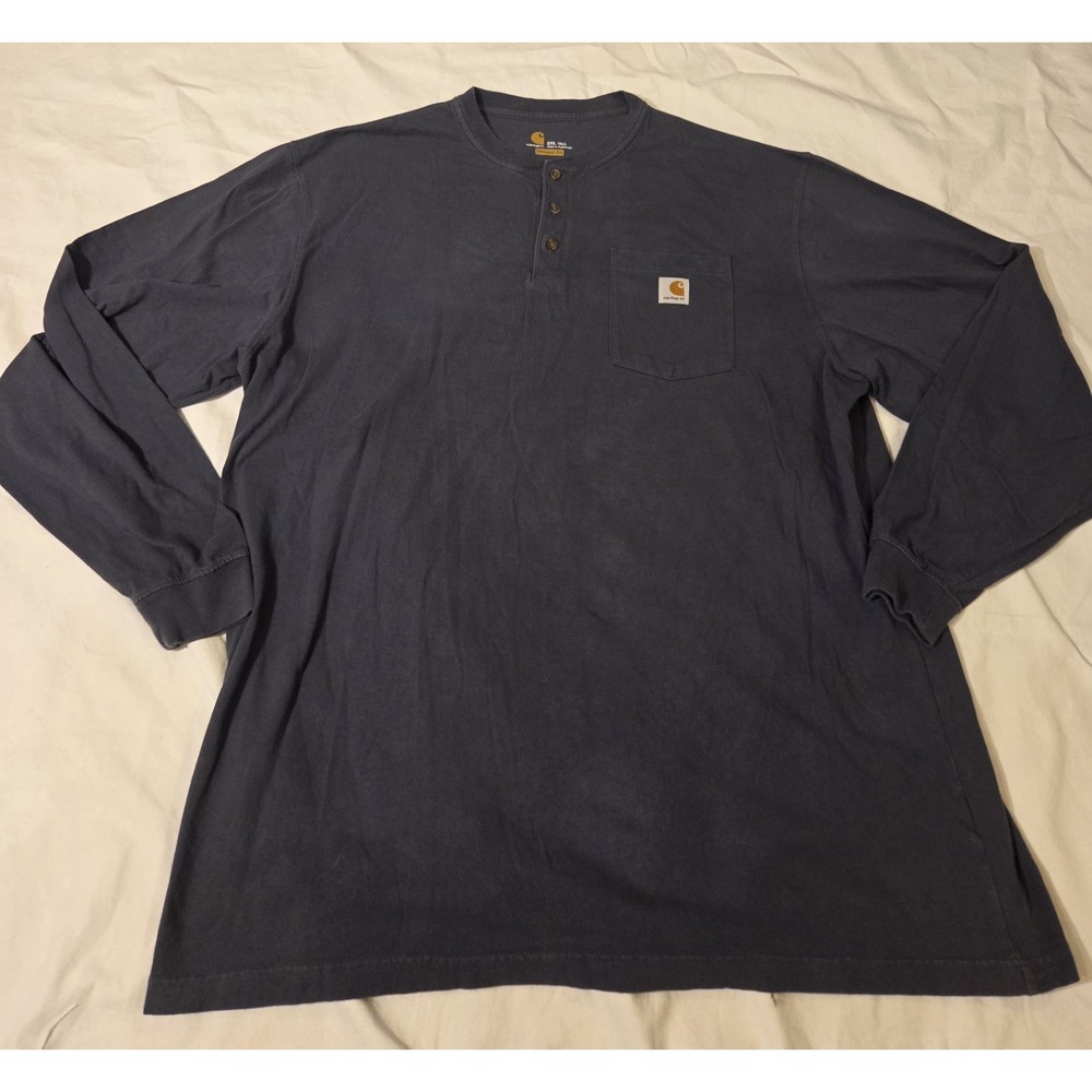 Carhartt Original Fit Henley Shirt Mens 2XL Tall Navy Blue Long Sleeve Pocket...